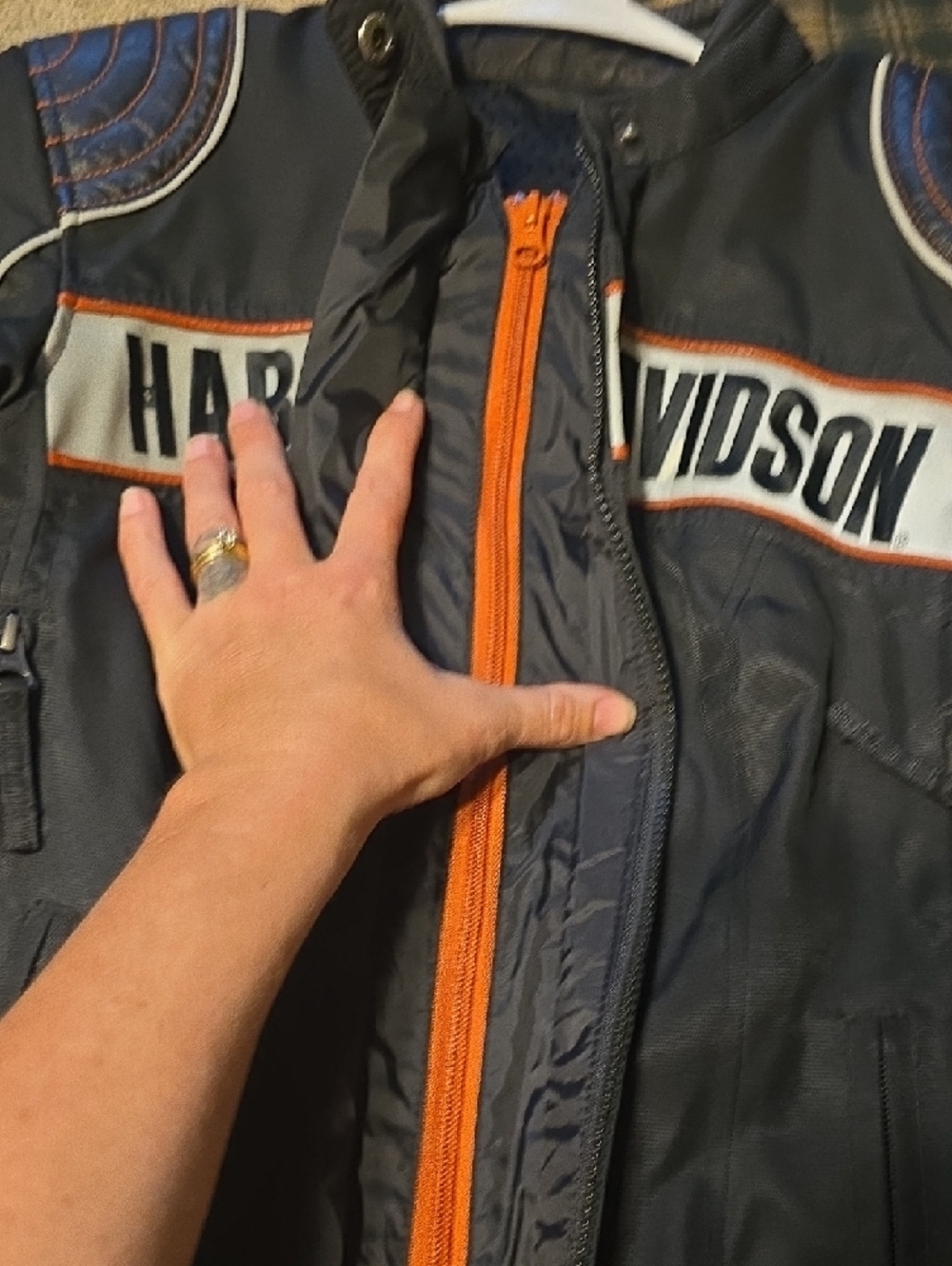 Harley-Davidson Black Jacket with White and Orange Accents Brand New Windproof - Picture 7 of 9